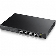 Коммутатор Zyxel GS1900-24HP (1000 Base-TX (1000 мбит/с), 2 SFP порта)