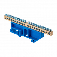 Шина "0" N (6x9мм) 20 отв. латунь синий изолятор на DIN-рейку EKF Шина "0" N (6x9мм) 20 отв. латунь синий изолятор на DIN-рейку EKF