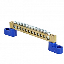 Шина "0" N (8x12мм) 12 отв. латунь 2 синих угловых изолятора EKF