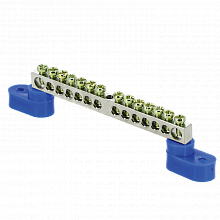 Шина "0" N (6x9мм) 14 отв. никель 2 синих угловых изолятора EKF