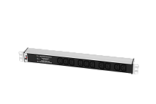 Блок розеток Rem-10 без шнура с фил. и инд., 10 IEC 60320 C13, вход IEC 60320 C14, 10A, алюм., 19", R-10-10C13-FI-440-Z