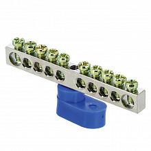 Шина "0" N (6x9мм) 10 отв. никель синий угловой изолятор EKF