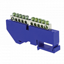 Шина "0" N (6x9мм) 10 отв. никель синий изолятор на DIN-рейку EKF