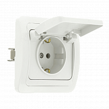 Лондон Розетка 1-местная с заземлением  и крышкой 16А белая EKF
