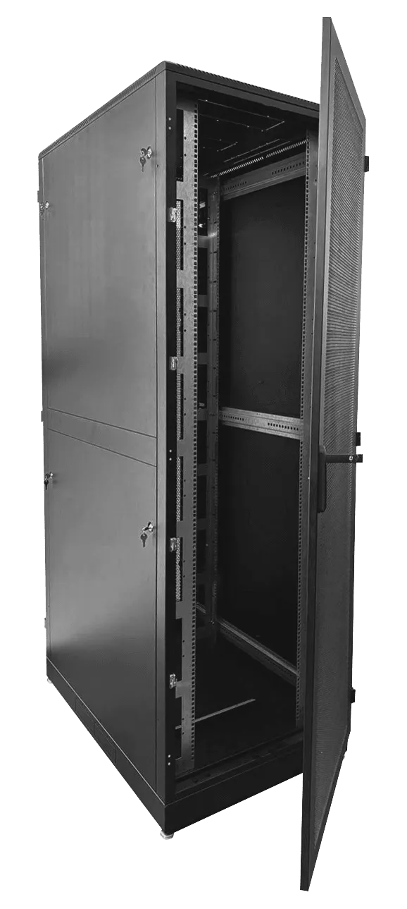 Шкаф серверный напольный 42U (600 × 1000) дверь перфорированная 2 шт., цвет черный Шкаф серверный напольный 42U (600 × 1000) дверь перфорированная 2 шт., цвет черный