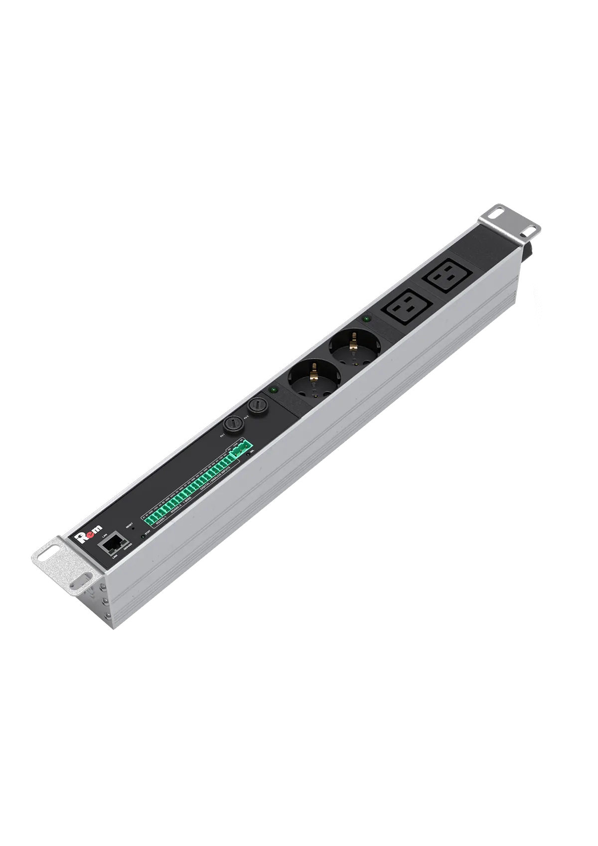 Упр. блок розеток с монит. Rem-MC1 2 S, 2 C19, 32A, алюм., 19", колодка