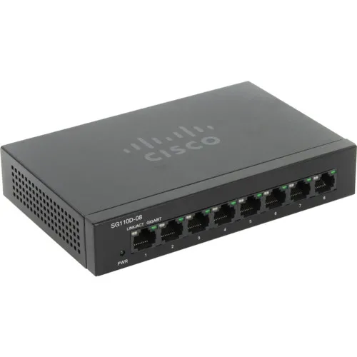 Коммутатор Cisco SG110D-08 SG110D-08-EU (1000 Base-TX (1000 мбит/с), Без SFP портов)