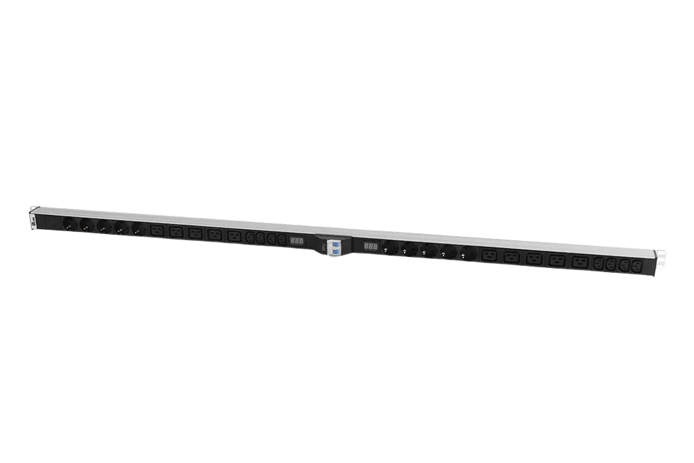 Верт. блок розеток Rem-32 с авт., и амп., 10 S, 10 60320 C19, 8 60320 C13, 32А, алюм.,33-48U,колодка