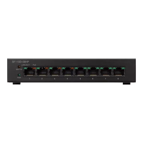 Коммутатор Cisco SF110D-08 SF110D-08-EU (100 Base-TX (100 мбит/с), Без SFP портов)