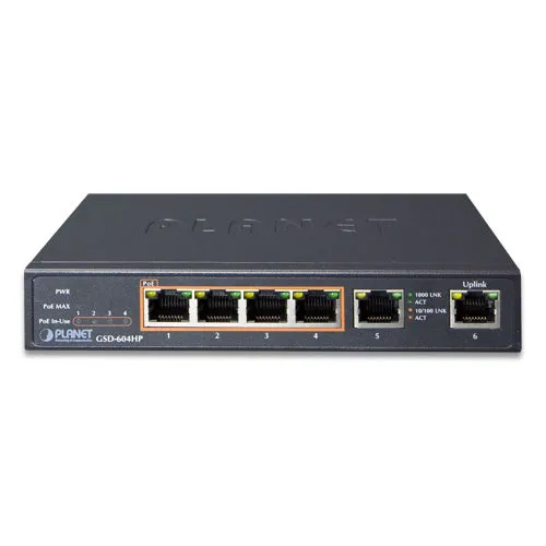 Коммутатор Planet GSD-604HP (1000 Base-TX (1000 мбит/с), 2 SFP порта) Коммутатор Planet GSD-604HP (1000 Base-TX (1000 мбит/с), 2 SFP порта)