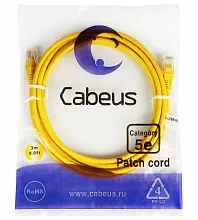 Патч-корд медный Cabeus PC-UTP-RJ45-Cat.5e-3m-YL 19" кабель 5e  желтый