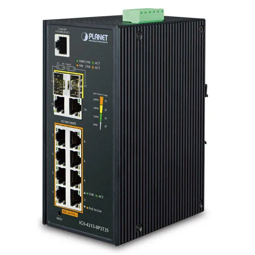 Коммутатор Planet IP30 Industrial IGS-4215-8P2T2S (1000 Base-TX (1000 мбит/с), 2 SFP порта)