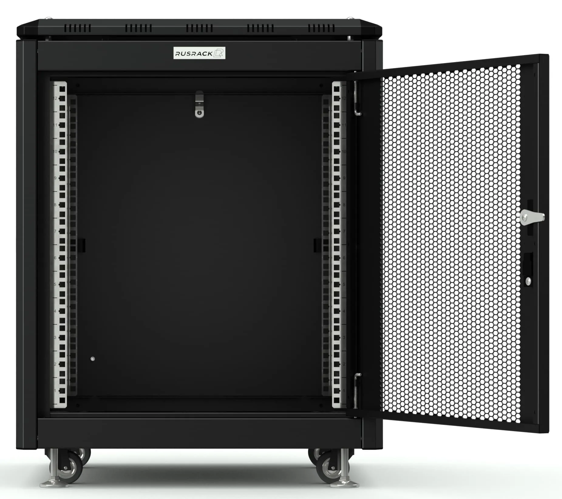 RUSRACK напольный 12U 600х600 черный, перф. дверь RUSRACK напольный 12U 600х600 черный, перф. дверь
