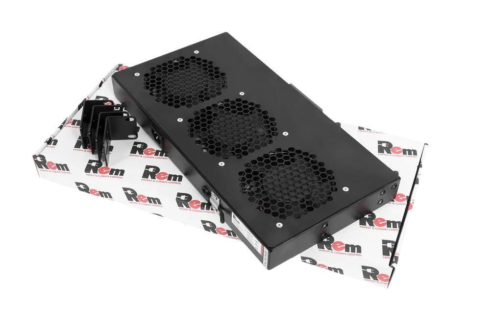 Модуль вентиляторный 19" 1U, 3 вентилятора, регул. глубина 200-310 мм с контроллером, чёрный