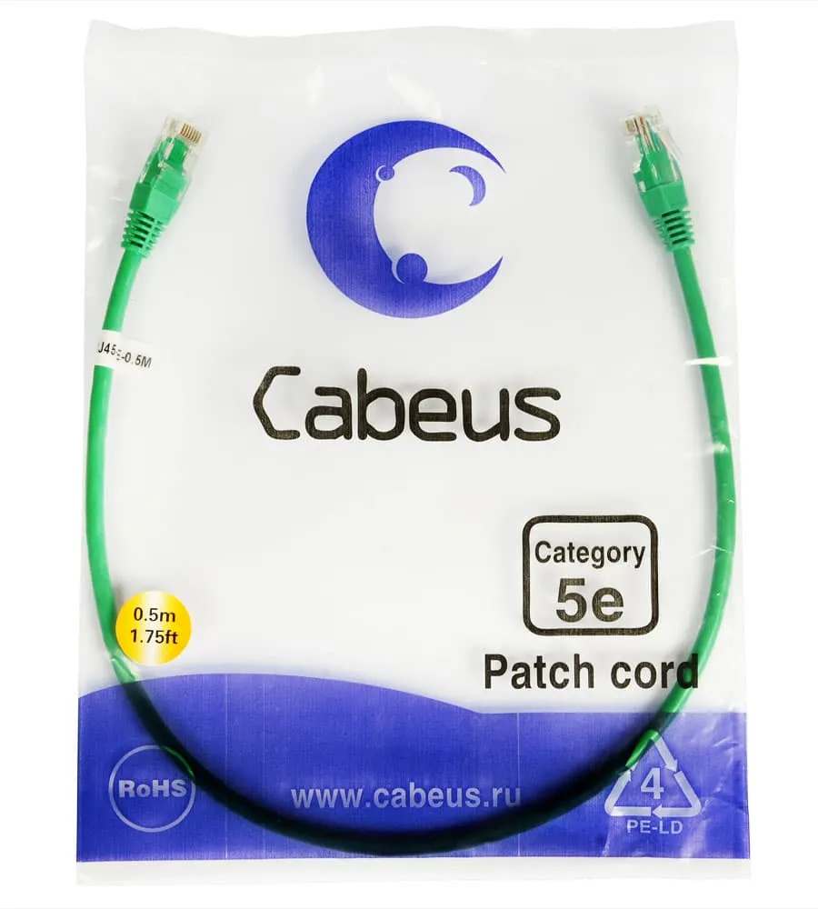 Cabeus PC-UTP-RJ45-Cat.5e-0.5m-GN