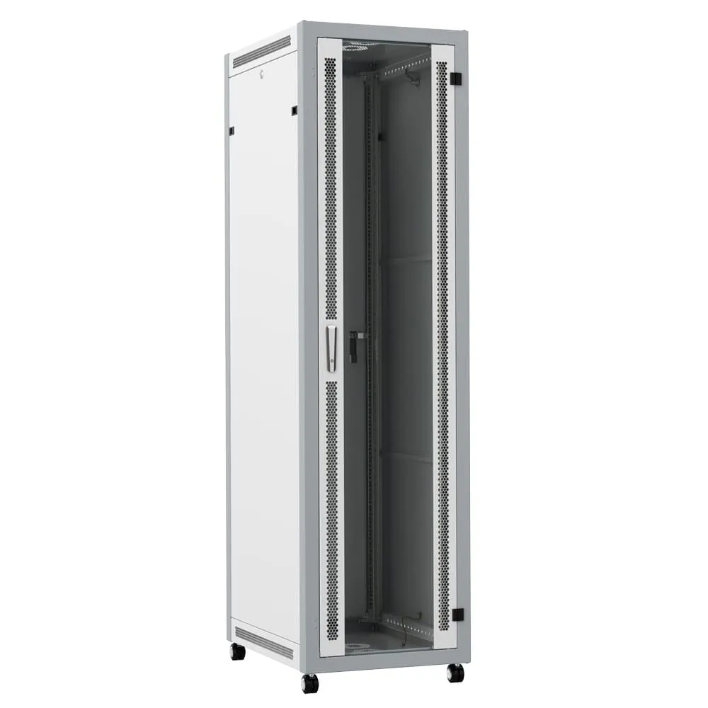 SYSMATRIX SL 6633.712 Шкаф монтажный телекоммуникационный 19" напольный 33U 600x600x1600mm (ШхГхВ) передняя дверь стекло, задняя дверь металл, поворотная ручка с замком, цвет серый (RAL 7035/RAL 7000)
