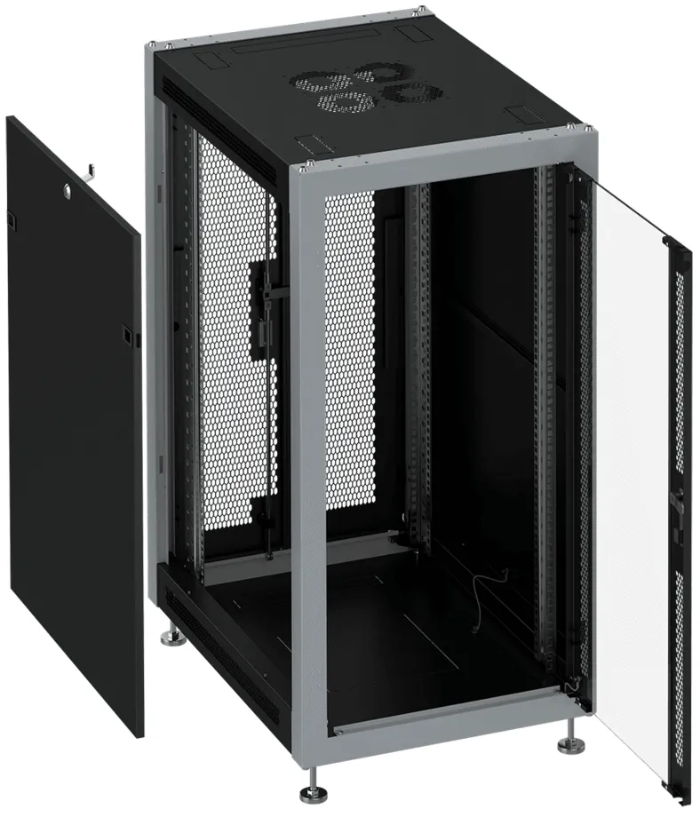 RUSRACK RSRO-42-6060-G2P-BK Шкаф напольный 42U 600x600x1987мм (ШхГхВ) телекоммуникационный 19", передняя дверь стеклянная - задняя дверь перфорированная распашная 2-х створчатая, цвет черный RUSRACK RSRO-42-6060-G2P-BK Шкаф напольный 42U 600x600x1987мм (ШхГхВ) телекоммуникационный 19", передняя дверь стеклянная - задняя дверь перфорированная распашная 2-х створчатая, цвет черный