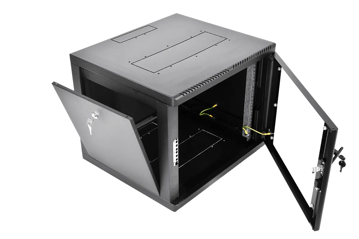 Шкаф телекоммуникационный настенный разборный 9U (600×520) съемные стенки, дверь стекло, цвет черный