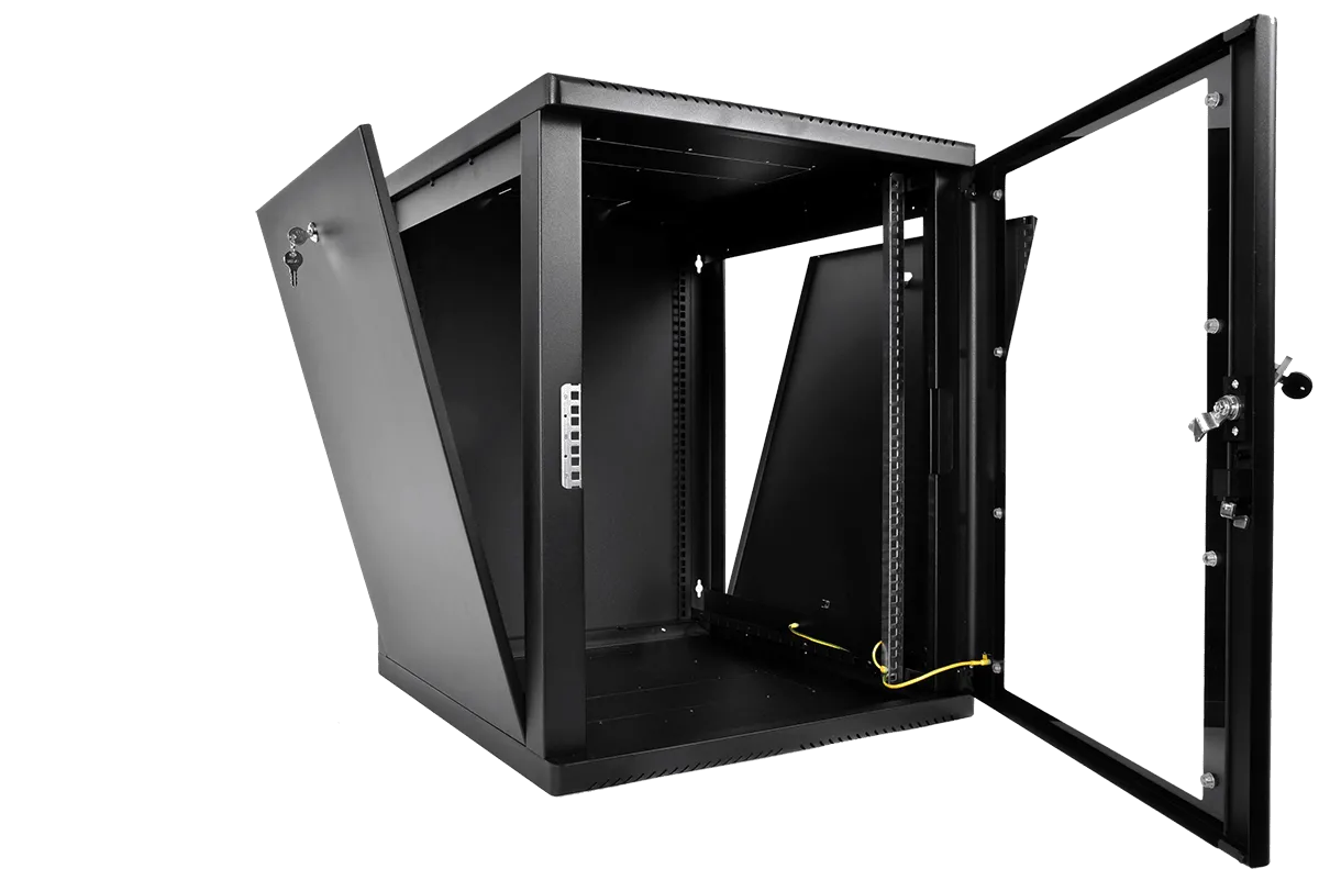 Шкаф телекоммуникационный настенный разборный 12U(600×650) съемные стенки, дверь стекло, цвет черный