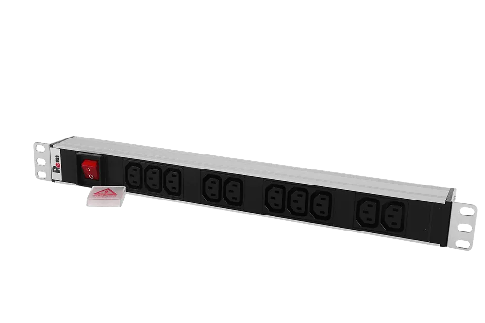 Блок розеток Rem-10 без шнура с выкл., 10  IEC 60320 C13, вход IEC 60320 C14, 10A, алюм., 19"