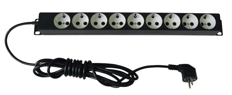 Блок силовых розеток 10А со шнуром (2 м.) 19" без выключателя, 9 розеток, цвет черный