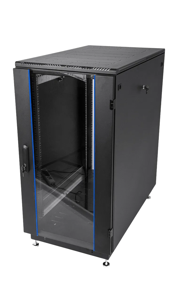 Шкаф телекоммуникационный напольный 22U (600 × 1000) дверь стекло, цвет чёрный