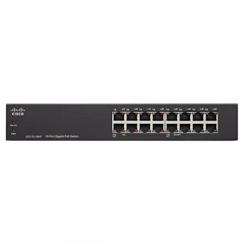 Коммутатор Cisco SG110-16HP SG110-16HP-EU (1000 Base-TX (1000 мбит/с), Без SFP портов)