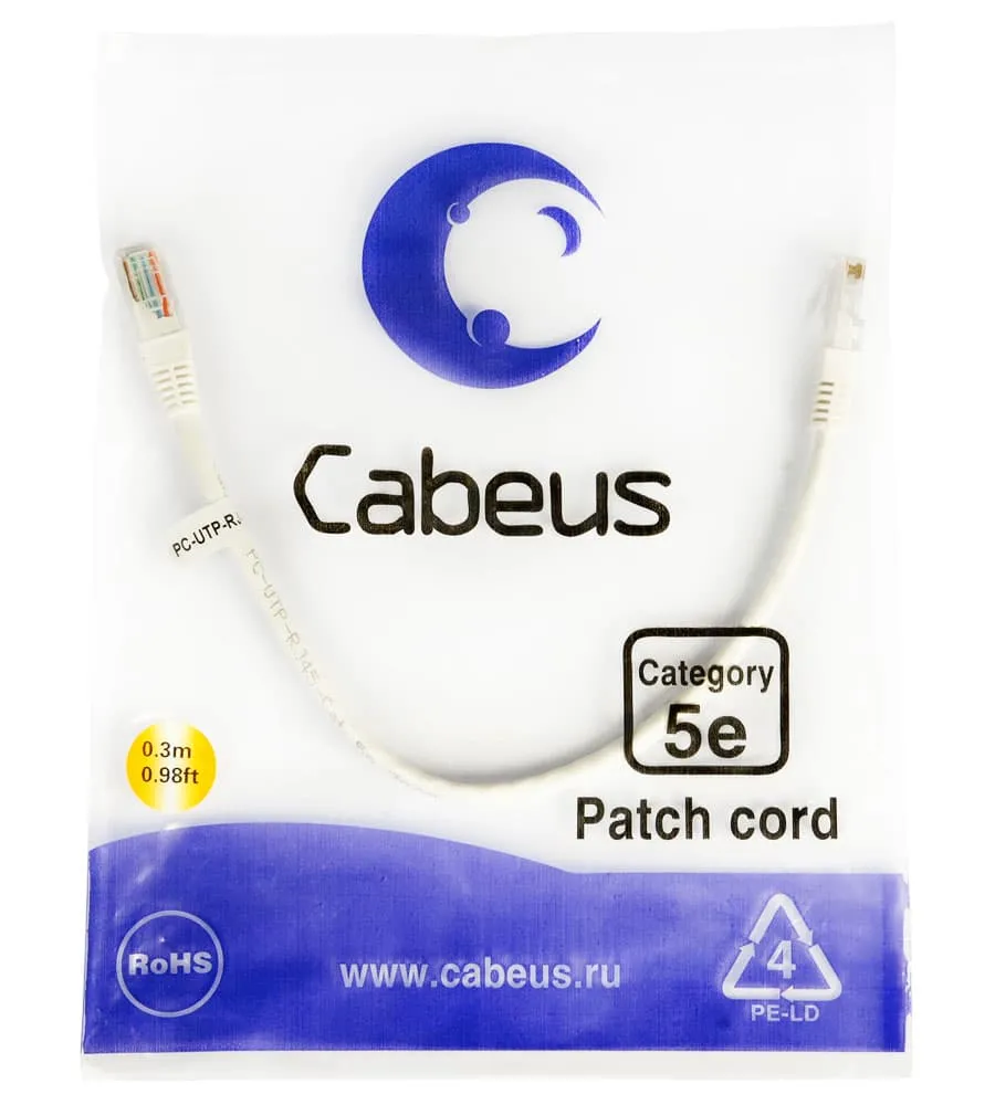 Cabeus PC-UTP-RJ45-Cat.5e-0.3m-WH Cabeus PC-UTP-RJ45-Cat.5e-0.3m-WH