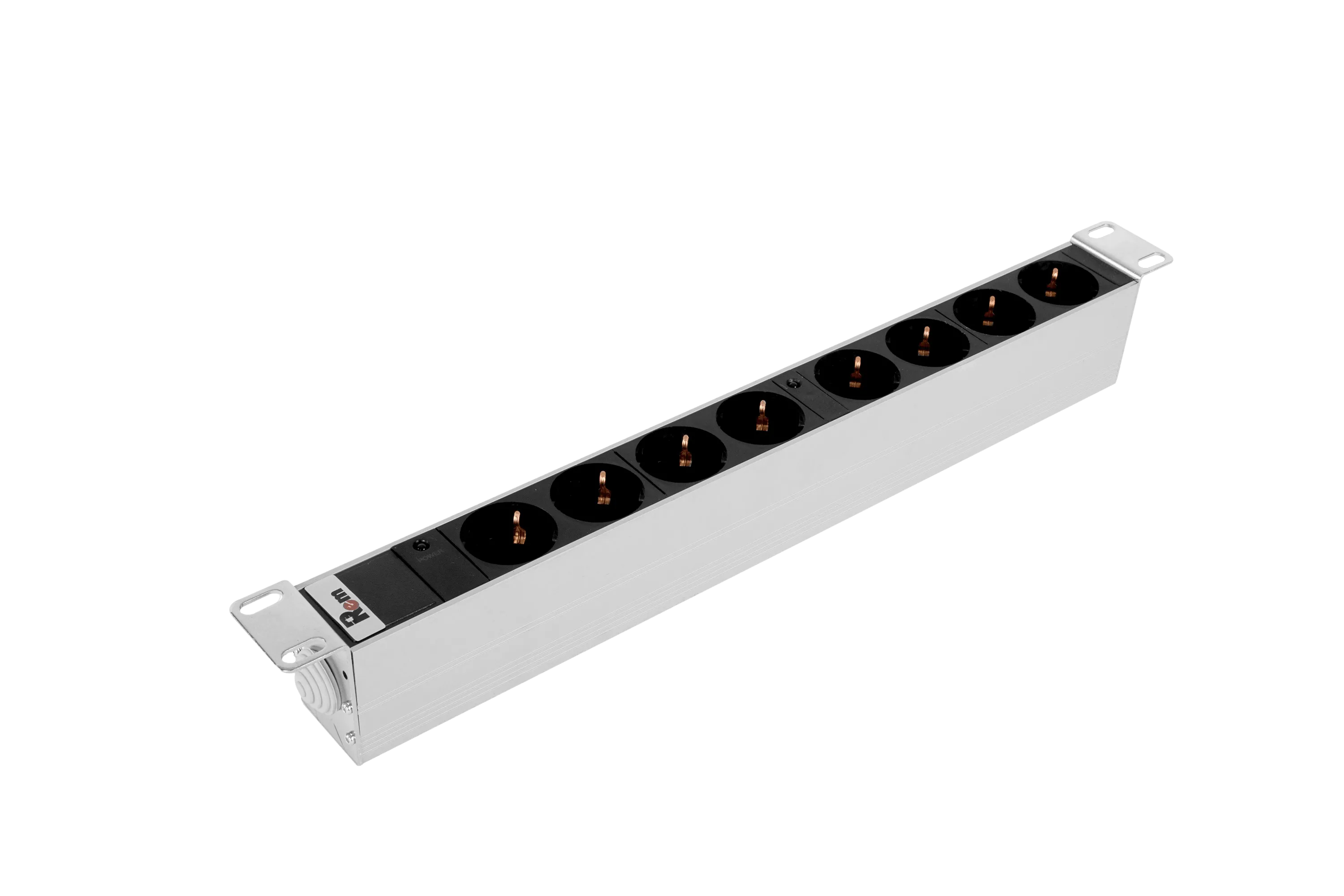 Блок розеток Rem-32 с инд., 8 Schuko, 32A, алюм., 19", колодка Блок розеток Rem-32 с инд., 8 Schuko, 32A, алюм., 19", колодка