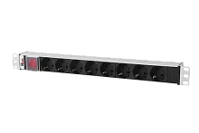 Блок розеток Rem-10 без шнура с выкл., 8 Sсhuko, вход IEC 60320 C14, 10A, алюм., 19"