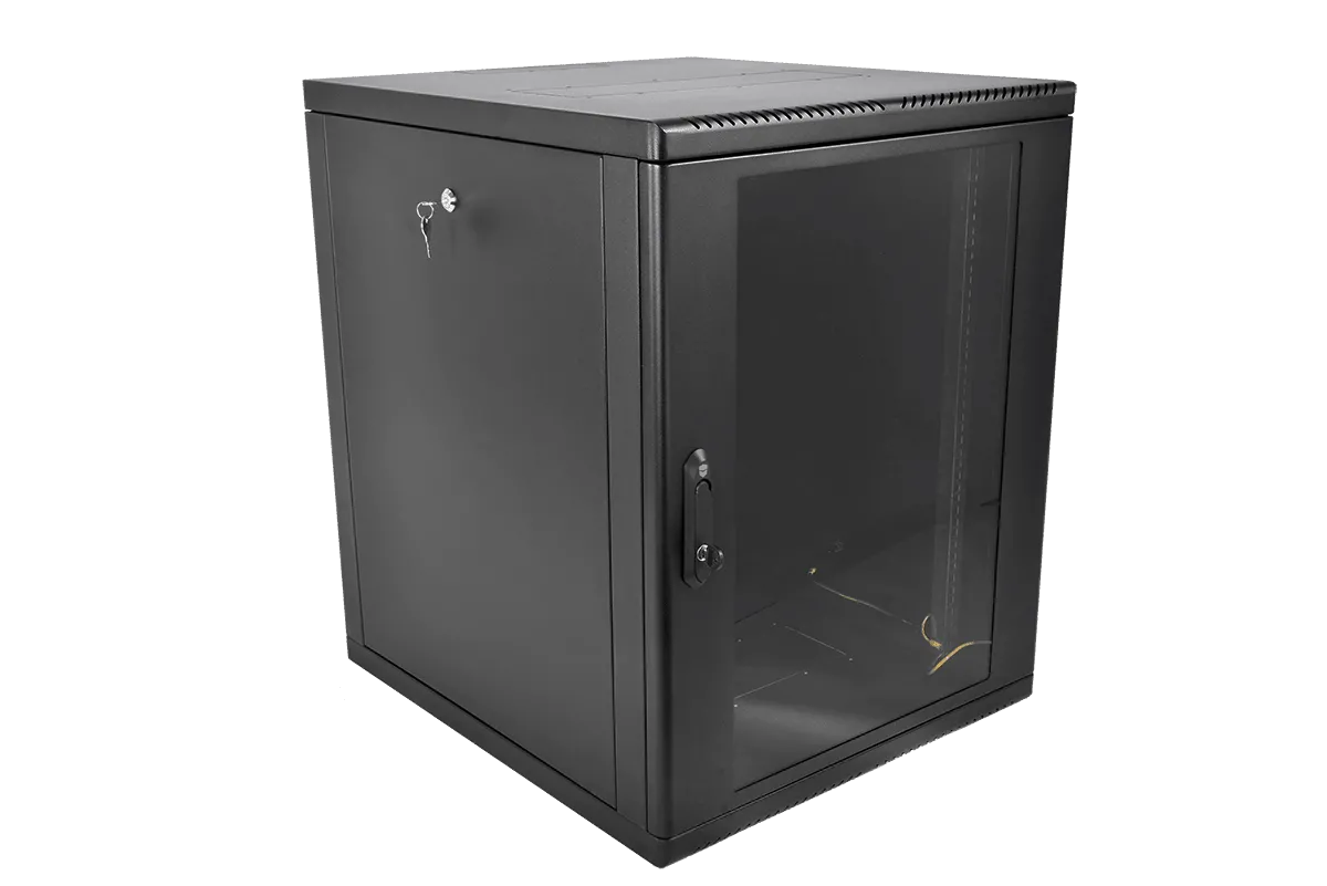 Шкаф телекоммуникационный настенный разборный 12U(600×650) съемные стенки, дверь стекло, цвет черный