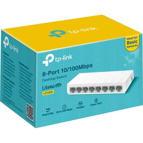 Коммутатор TP-Link LS1008 (100 Base-TX (100 мбит/с), Без SFP портов)
