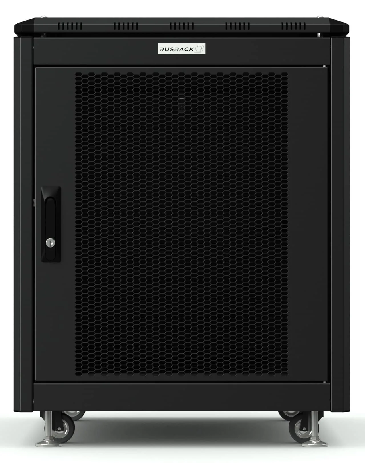 RUSRACK напольный 12U 600х800, черный, перф. дверь RUSRACK напольный 12U 600х800, черный, перф. дверь