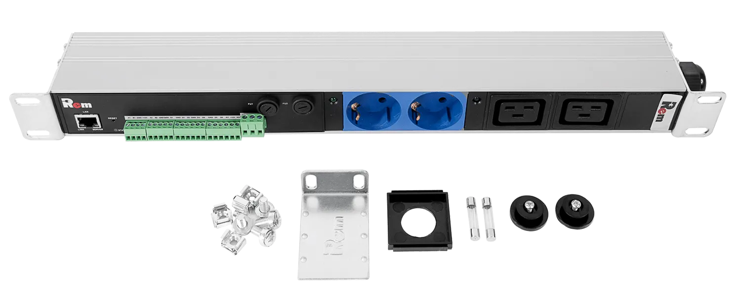 Упр. блок розеток с монит. Rem-MC1 2 S, 2 C19, 32A, алюм., 19", колодка