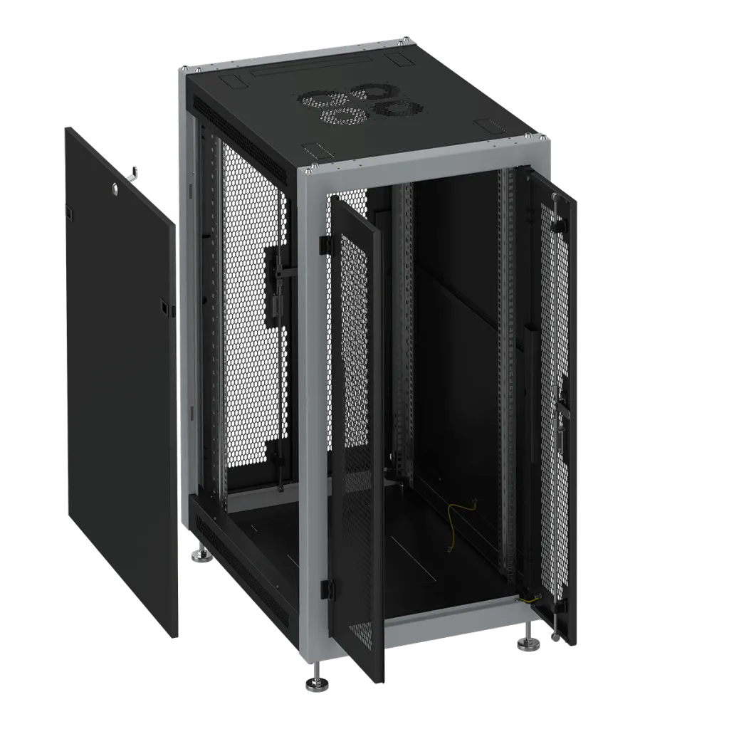 SYSMATRIX SL 6833.944 Шкаф монтажный телекоммуникационный 19" напольный 33U 600x800x1600mm (ШхГхВ) передняя дверь двустворчатая перфорация, задняя дверь двустворчатая перфорация, поворотная ручка с замком, цвет черный (RAL 9004/RAL 7000)