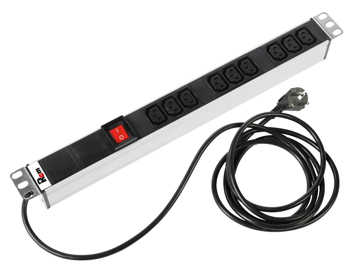 Блок розеток Rem-16 с выкл., 9 IEC 60320 C13, 16A, алюм., 19", шнур 1,8 м.