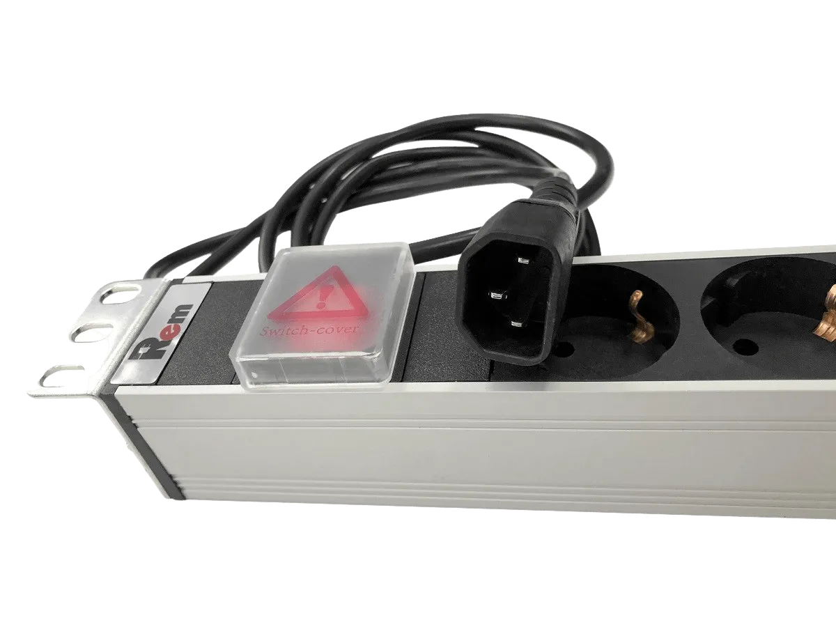 Блок розеток Rem-10 с выкл., 4 Sсhuko, 6 IEC 60320 C13, 10 A, алюм., 19", шнур 1,8 м. IEC 60320 C14
