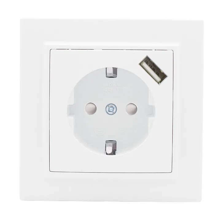 Минск Розетка 1-местная СП с/з 16А белая с защ. штор. с USB 1А EKF