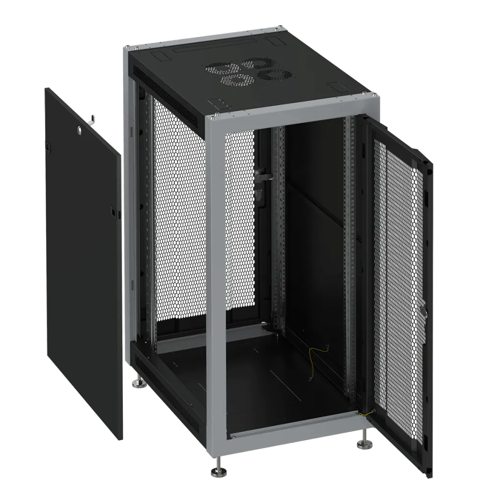 SYSMATRIX SL 6833.933 Шкаф монтажный телекоммуникационный 19" напольный 33U 600x800x1600mm (ШхГхВ) передняя дверь перфорация, задняя дверь перфорация, поворотная ручка с замком, цвет черный (RAL 9004/RAL 7000)