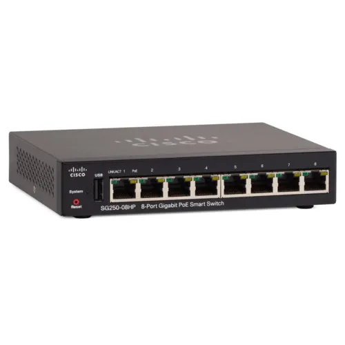 Коммутатор Cisco SMART SG250-08HP-K9-EU (1000 Base-TX (1000 мбит/с), Без SFP портов)