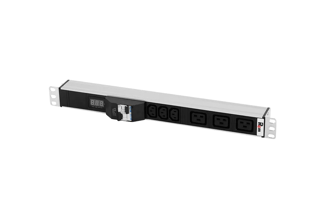 Блок розеток Rem-32 с авт., и амп., 3 IEC 60320 C13, 3 IEC 60320 C19, 32А, алюм., 19", колодка Блок розеток Rem-32 с авт., и амп., 3 IEC 60320 C13, 3 IEC 60320 C19, 32А, алюм., 19", колодка