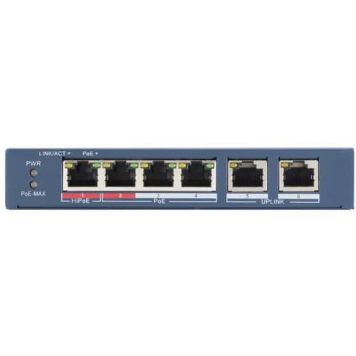 Коммутатор Hikvision DS-3E0106HP-E (100 Base-TX (100 мбит/с), Без SFP портов)