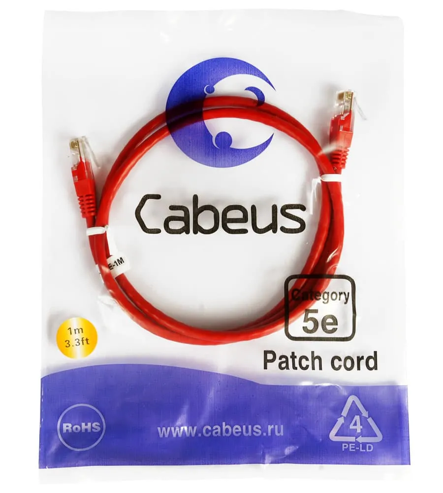 Cabeus PC-UTP-RJ45-Cat.5e-1m-RD