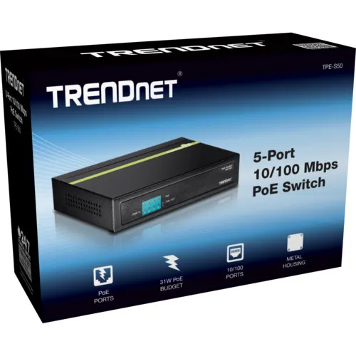 Коммутатор TrendNet TPE-S50 (100 Base-TX (100 мбит/с), Без SFP портов) Коммутатор TrendNet TPE-S50 (100 Base-TX (100 мбит/с), Без SFP портов)