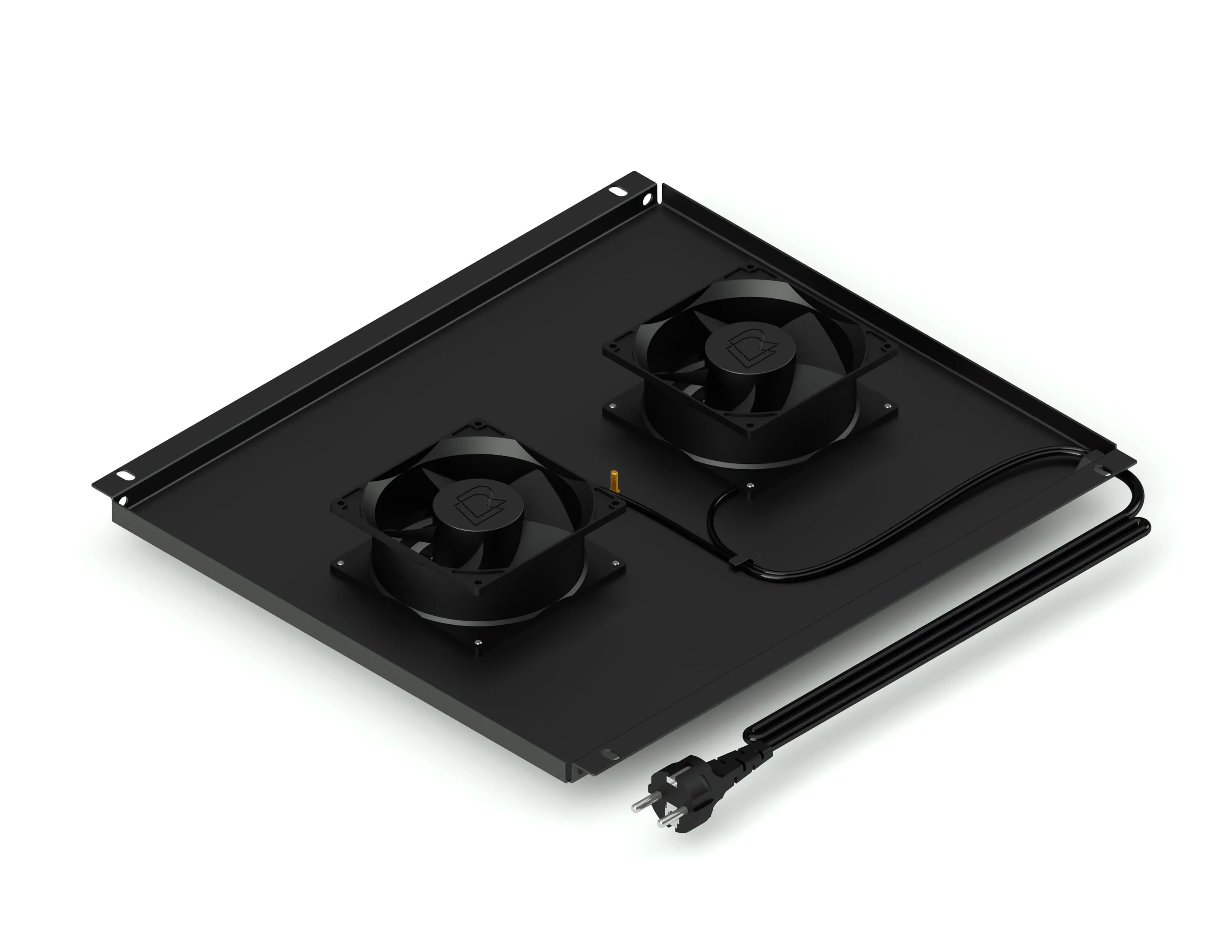 Потолочный блок вентиляторов на 2 модуля для серверного шкафа глубиной 600мм, черный