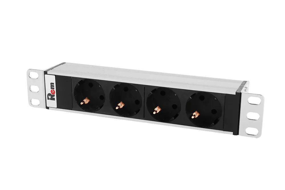 Блок розеток Rem-10 без шнура, 4 Sсhuko, вход IEC 60320 C14, 10A, алюм., 10"
