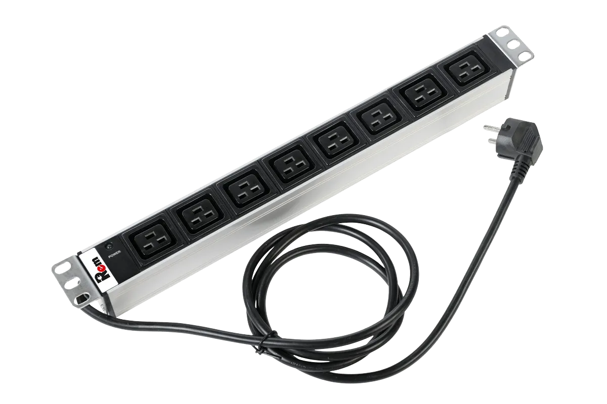 Блок розеток Rem-16 с инд., 8 IEC 60320 C19, 16A, алюм., 19", шнур 3 м. Блок розеток Rem-16 с инд., 8 IEC 60320 C19, 16A, алюм., 19", шнур 3 м.