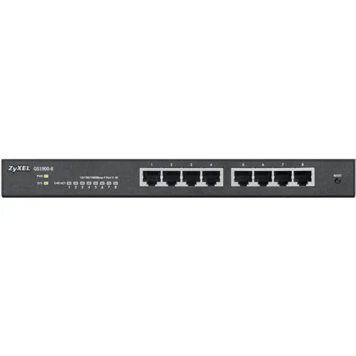 Коммутатор Zyxel GS1900-8 (1000 Base-TX (1000 мбит/с), Без SFP портов)