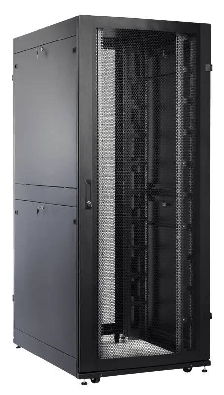 Шкаф серверный ПРОФ напольный 42U (800x1000) дверь перфор., задние двойные перфор., черный, в сборе Шкаф серверный ПРОФ напольный 42U (800x1000) дверь перфор., задние двойные перфор., черный, в сборе