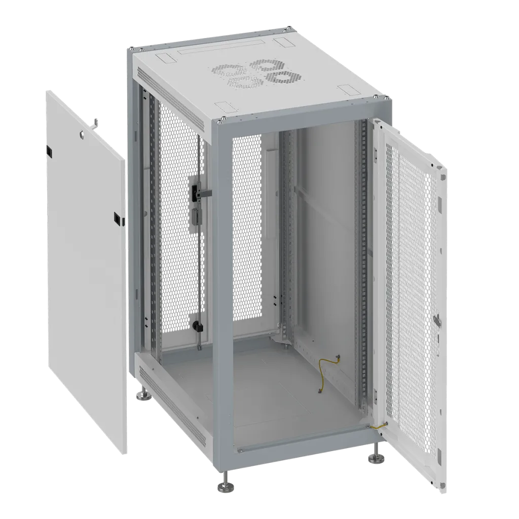 SYSMATRIX SL 6018.734 Шкаф монтажный телекоммуникационный 19" напольный 18U 600x1000x935mm (ШхГхВ) передняя дверь перфорация, задняя дверь двустворчатая перфорация, поворотная ручка с замком, цвет серый (RAL 7035/RAL 7000)